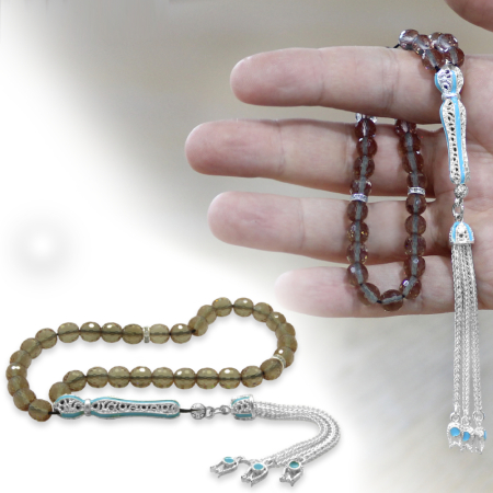 Alpaka Püsküllü Mavi Mineli Küre Kesim Zultanit Tesbih - Tesbihane