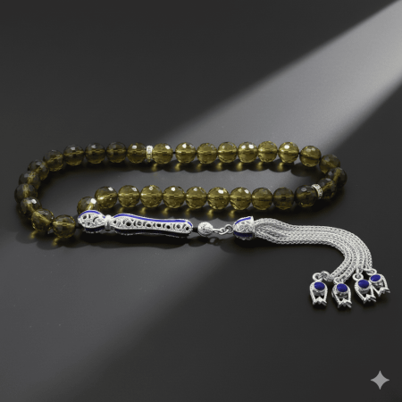 Alpaka Püsküllü Mavi Mineli Küre Kesim Zultanit Tesbih - Tesbihane