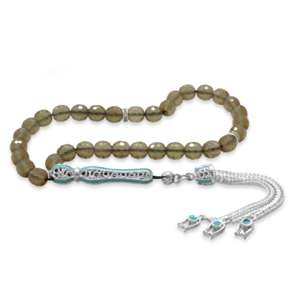 Alpaka Püsküllü Mavi Mineli Küre Kesim Zultanit Tesbih - 4