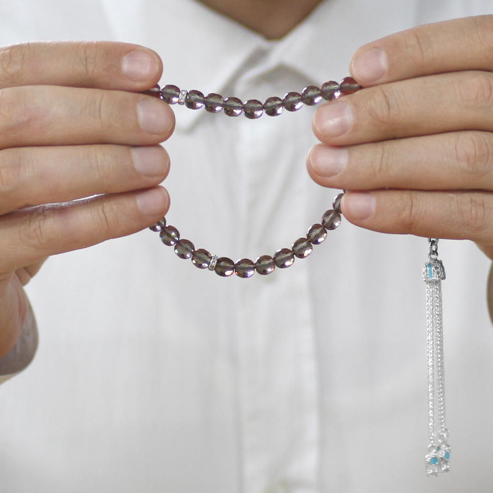 Alpaka Püsküllü Mavi Mineli Küre Kesim Zultanit Tesbih - 3