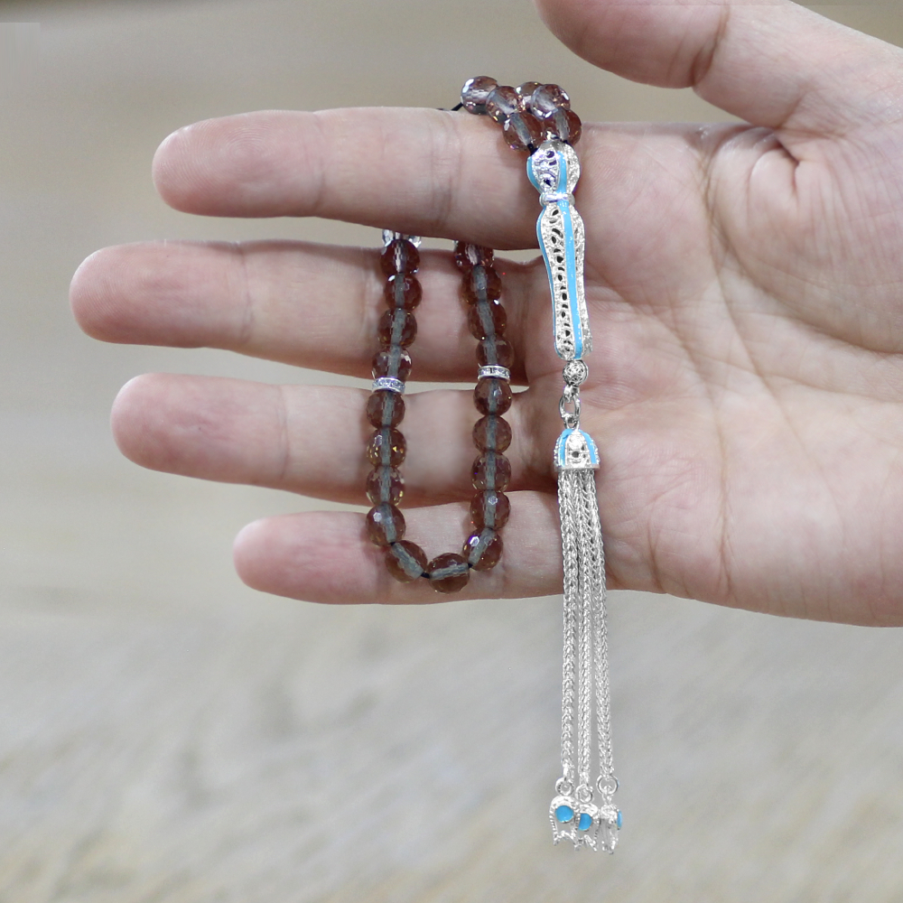 Alpaka Püsküllü Mavi Mineli Küre Kesim Zultanit Tesbih - 2