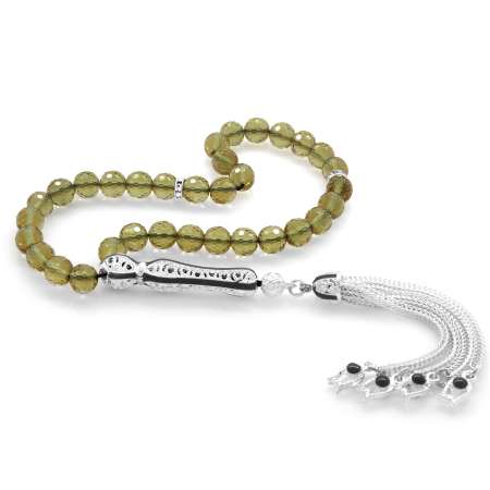 Alpaka Püsküllü Siyah Mineli Küre Kesim Bilek Boy Zultanit Tesbih - Tesbihane