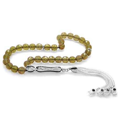 Alpaka Püsküllü Siyah Mineli Küre Kesim Zultanit Tesbih - Tesbihane