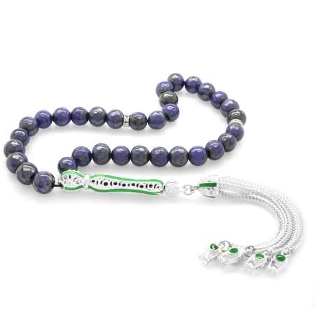 Alpaka Püsküllü Yeşil Mineli Küre Kesim His Taşı Tesbih - Tesbihane