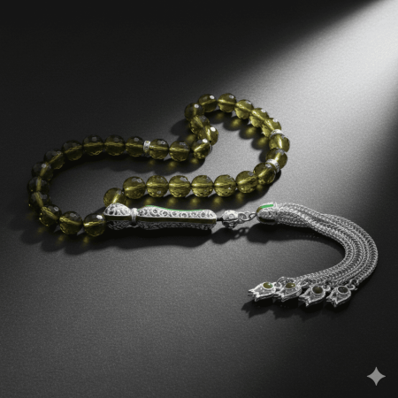 Alpaka Püsküllü Yeşil Mineli Küre Kesim Zultanit Tesbih - Tesbihane