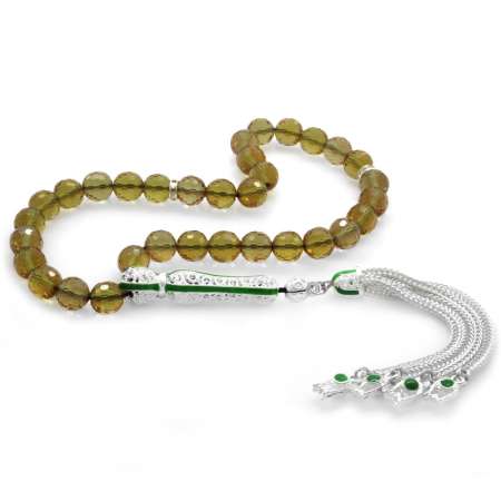 Alpaka Püsküllü Yeşil Mineli Küre Kesim Zultanit Tesbih - Tesbihane