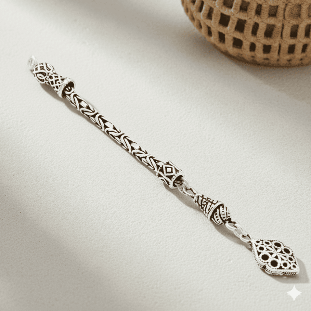 Altıgen Anadolu Desen Kral Zincirli 925 Ayar Gümüş Püskül - Kalınlık 2,80 mm - 1