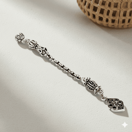 Altıgen Anadolu Motifi Temalı Arnavut Zincirli Tek Kamçılı Kararmaz Metal Püskül - Tesbihane