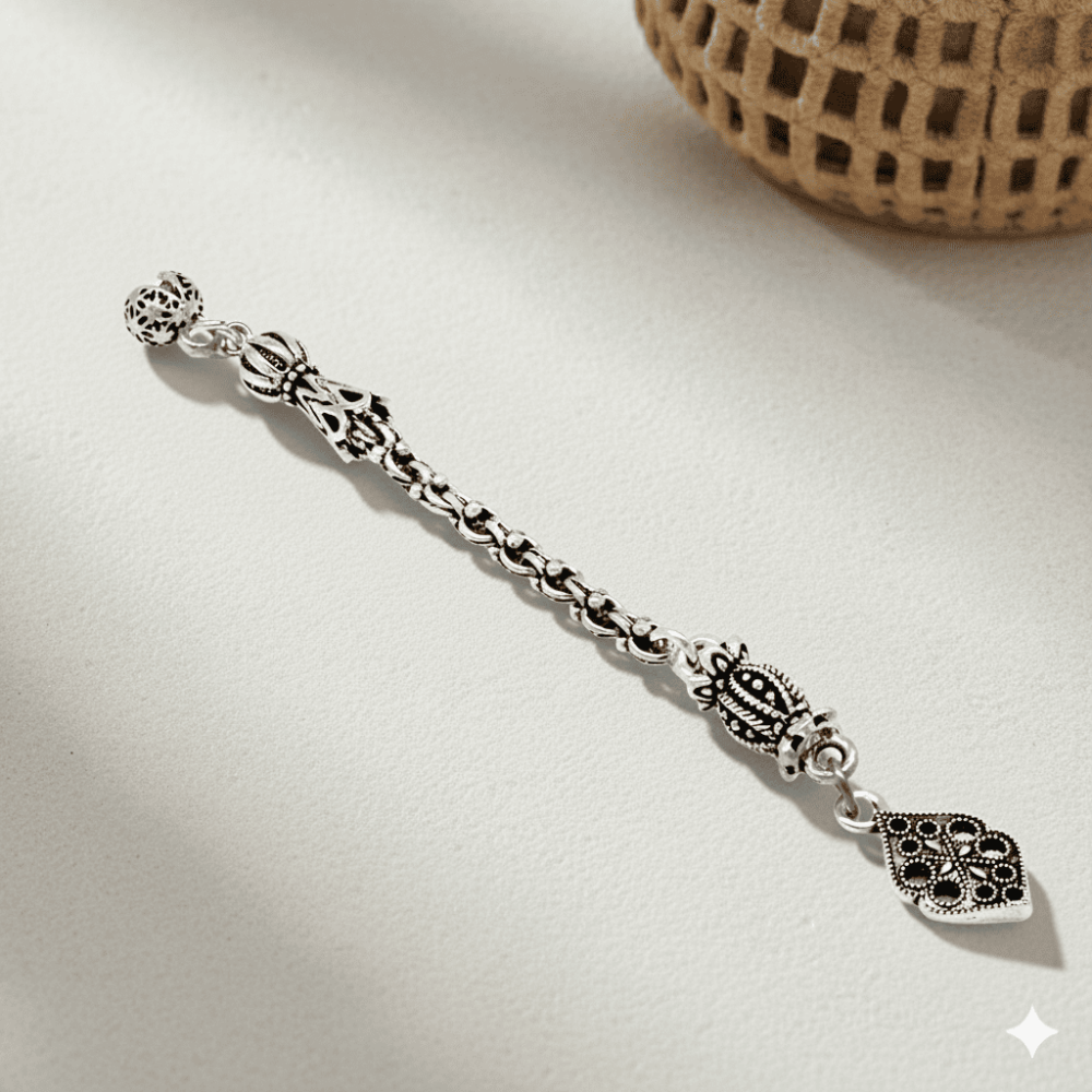 Altıgen Anadolu Motifi Temalı Arnavut Zincirli Tek Kamçılı Kararmaz Metal Püskül - 1