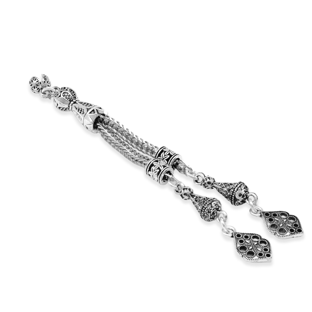 Altıgen Anadolu Motifi Temalı Foxtail Zincirli Çift Kamçılı Kararmaz Metal Püskül - 2