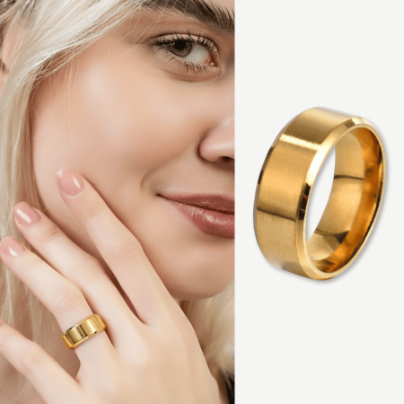 Altın Renkli 316L Kalite Paslanmaz Kadın Çelik Alyans Yüzük - 24 Ölçü - Tesbihane