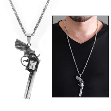 Altıpatlar Tasarım Gümüş Renk Çelik Erkek Kolye - Tesbihane