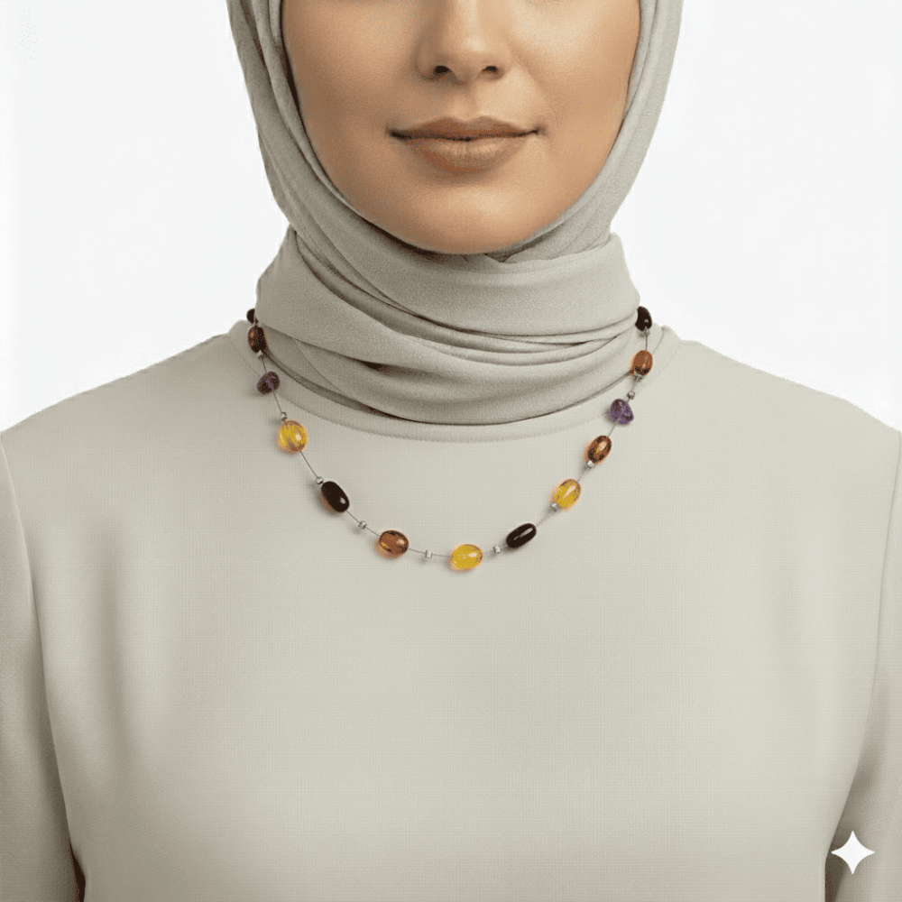 Ametist Taş Süslemeli 925 Ayar Gümüş Papağan Mekanizmalı Çok Renkli Doğal Damla Kehribar Kadın Kolye - 2