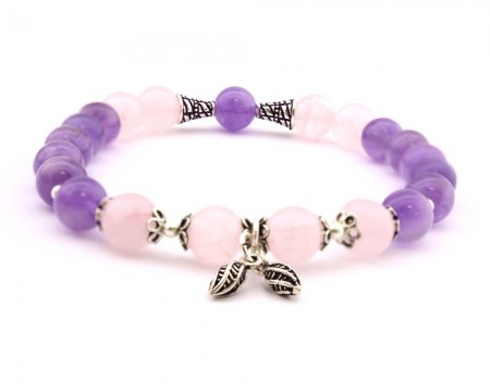 925 ayar Kombinli Küre Kesim Ametist ve Kuvars Doğaltaş Bileklik - Tesbihane