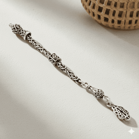 Anadolu Desen Kral Zincirli 925 Ayar Gümüş Püskül - Kalınlık 2,80 mm - Tesbihane