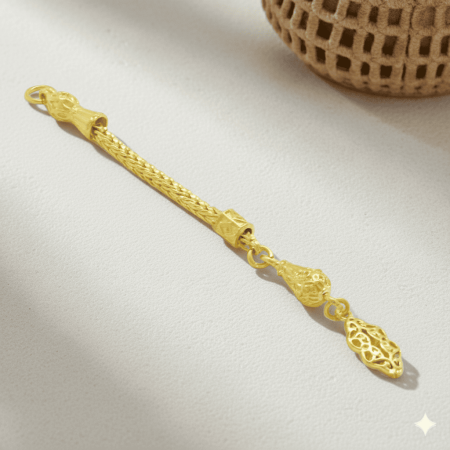 Anadolu Deseni Tasarım Altın Renk Kalın Zincirli 925 Ayar Gümüş Püskül - Tesbihane