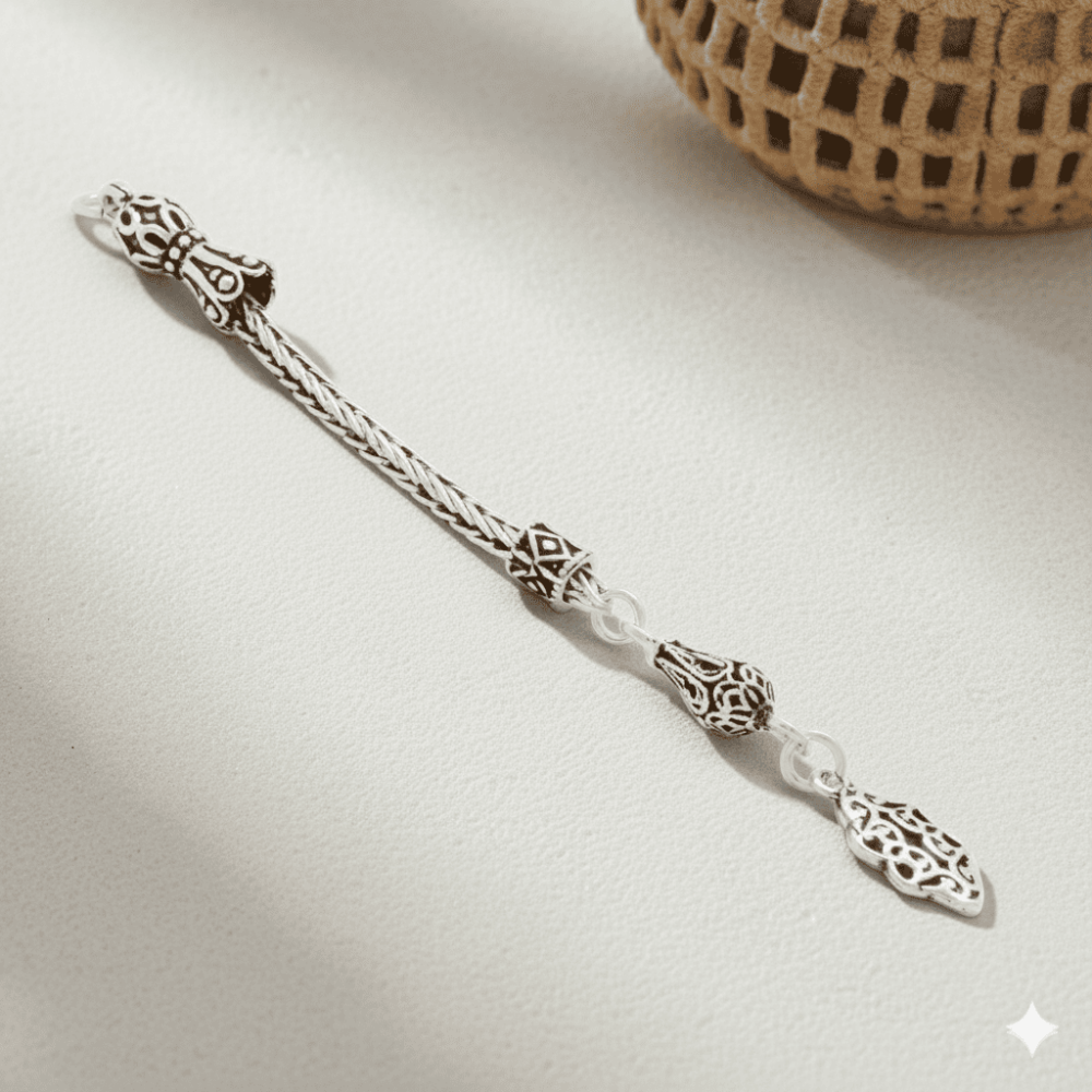 Anadolu Deseni Tasarım Kalın Zincirli 925 Ayar Gümüş Püskül - 1