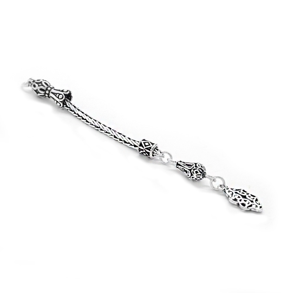 Anadolu Deseni Tasarım Kalın Zincirli 925 Ayar Gümüş Püskül - 3