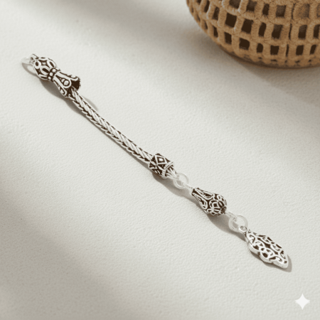 Anadolu Deseni Tasarım Kalın Zincirli 925 Ayar Gümüş Püskül - Tesbihane