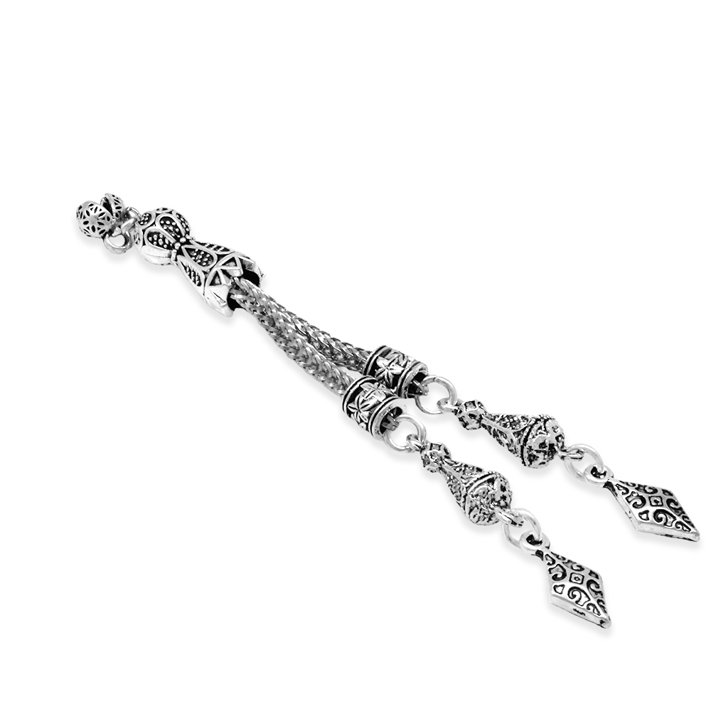 Anadolu Motifi Temalı Foxtail Zincirli Çift Kamçılı Kararmaz Metal Püskül - 2