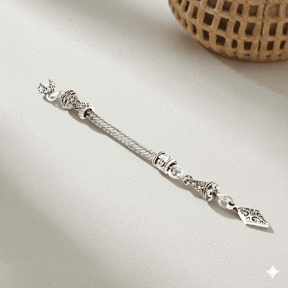 Anadolu Motifi Temalı Foxtail Zincirli Tek Kamçılı Kararmaz Metal Püskül - 1