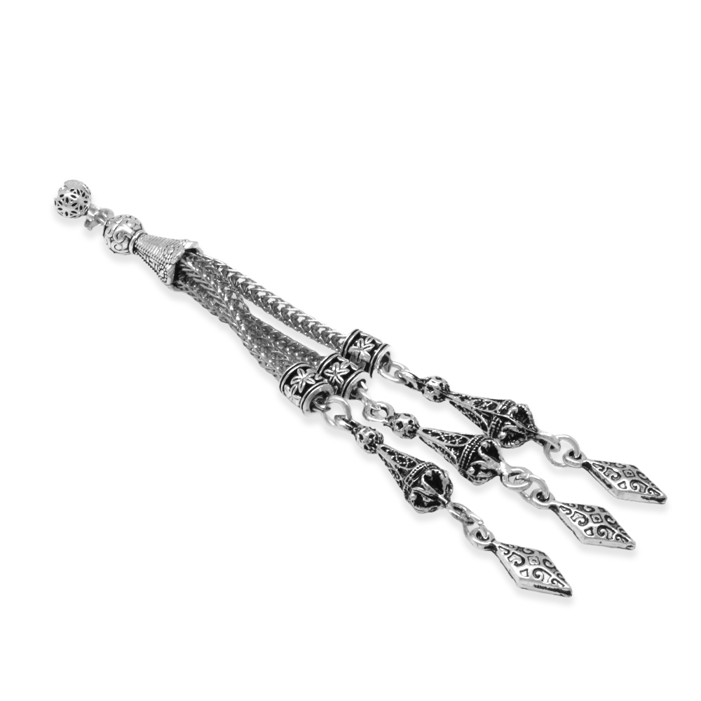 Anadolu Motifi Temalı Foxtail Zincirli Üç Kamçılı Kararmaz Metal Püskül - 2