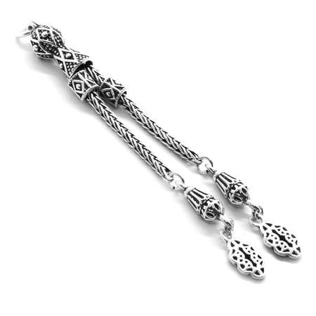 Anadolu Motifli Kalın Tilki Kuyruğu 925 Ayar Gümüş Püskül - Tesbihane