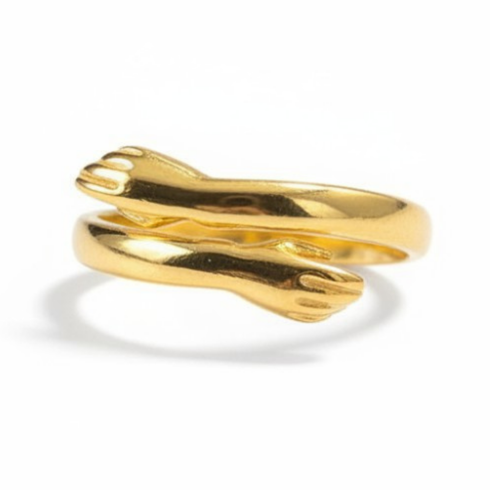 Anne Bebek Eli Detaylı Altın Renk Ayarlanabilir Ölçü 925 Ayar Gümüş Kadın Yüzük - 4