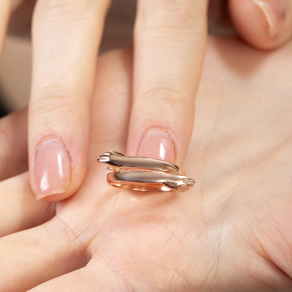 Anne Bebek Eli Detaylı Rose Renk Ayarlanabilir Ölçü 925 Ayar Gümüş Kadın Yüzük - 6