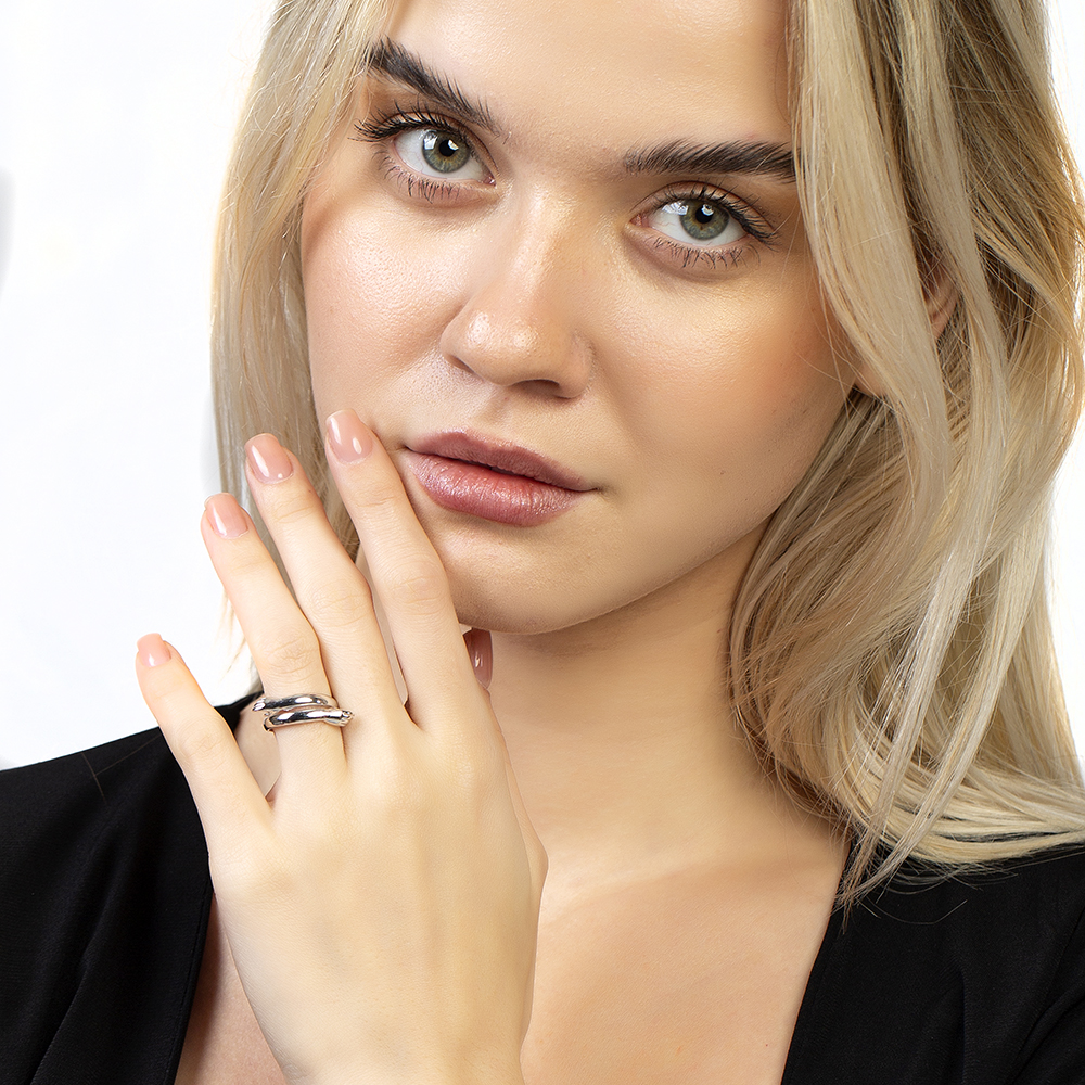 Anne Bebek Eli Detaylı Gümüş Renk Ayarlanabilir Ölçü 925 Ayar Gümüş Kadın Yüzük - 3