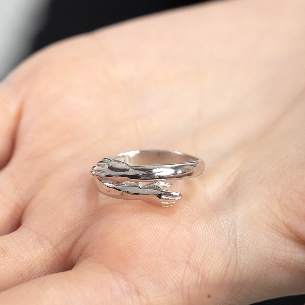 Anne Bebek Eli Detaylı Gümüş Renk Ayarlanabilir Ölçü 925 Ayar Gümüş Kadın Yüzük - 6