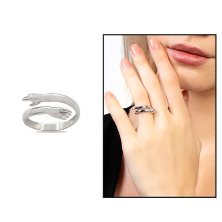 Anne Bebek Eli Detaylı Gümüş Renk Ayarlanabilir Ölçü 925 Ayar Gümüş Kadın Yüzük - Tesbihane