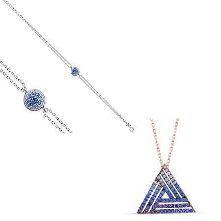 925 Ayar Gümüş Bileklik - Kolye İkili Set - M25 - Tesbihane