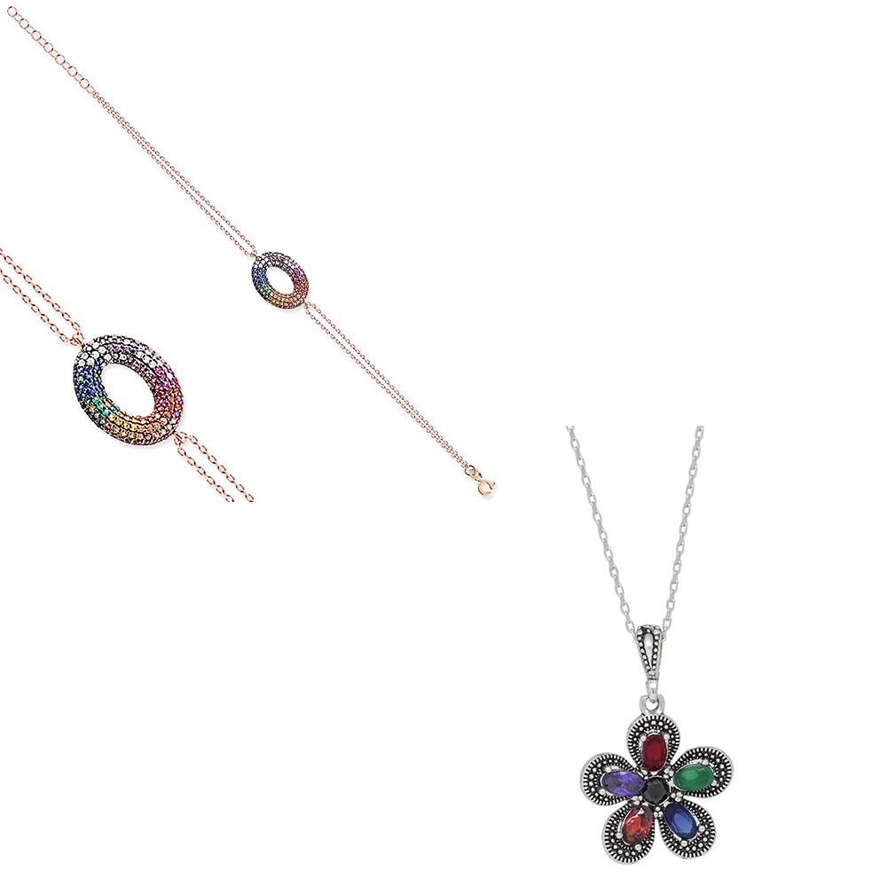 925 Ayar Gümüş Bileklik - Kolye İkili Set - M7 - 1