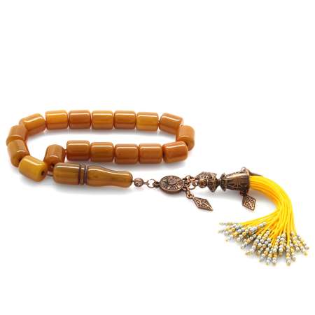 Antik Bakır Osmanlı Saray Püsküllü Kapsül Kesim Osmanlı Benzetmesi Orange Renk Çubuk Sıkma Kehribar Efe Tesbih - Tesbihane