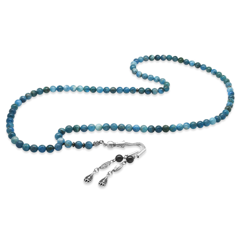 Apatit Doğaltaş Namaz Tesbihi - Kararmaz Metal Damla Püsküllü - Pastel Renk - Küre Kesim - 5