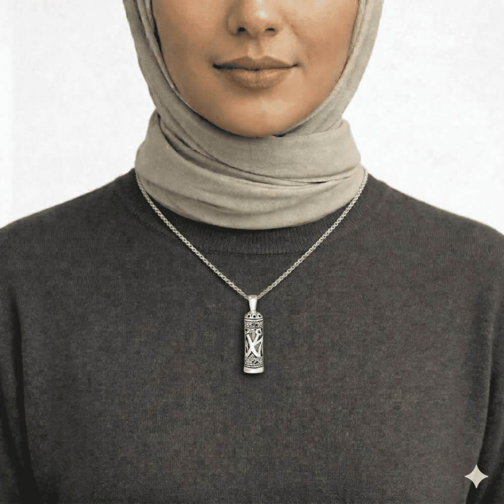 Arapça Muhammed Yazılı 925 Ayar Gümüş Kadın Cevşen Kolye - 2