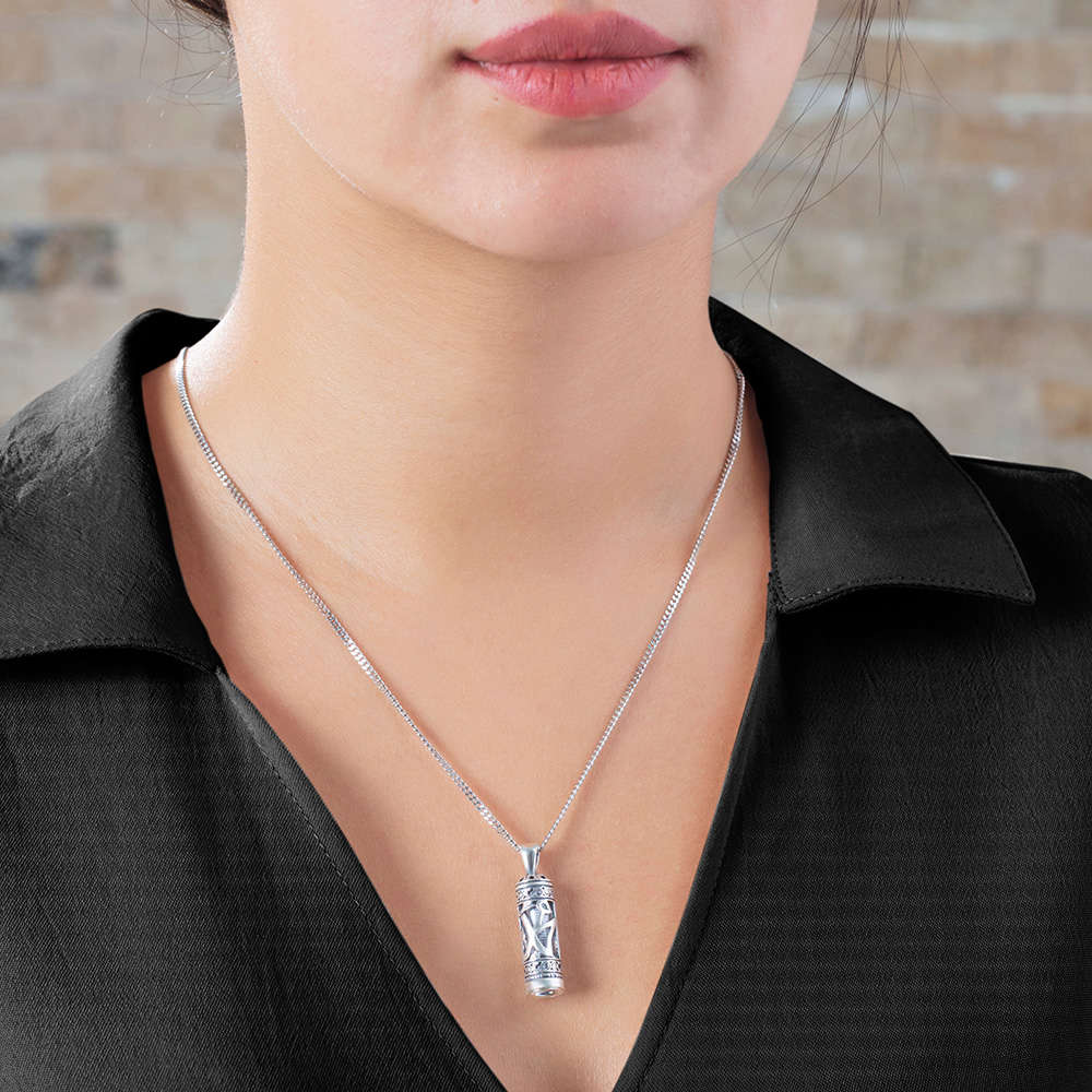 Arapça Muhammed Yazılı 925 Ayar Gümüş Kadın Cevşen Kolye - 5