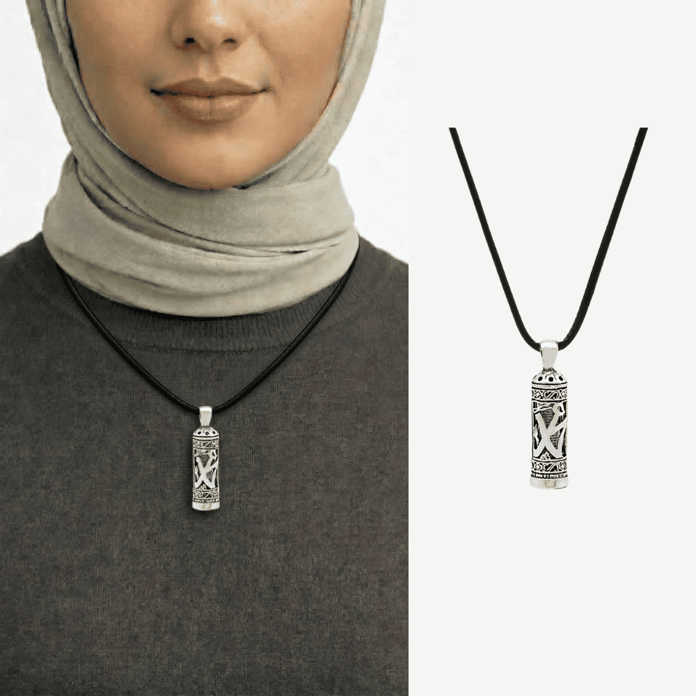 Arapça Muhammed Yazılı Zarif İp Zincirli 925 Ayar Gümüş Kadın Cevşen Kolye - 1