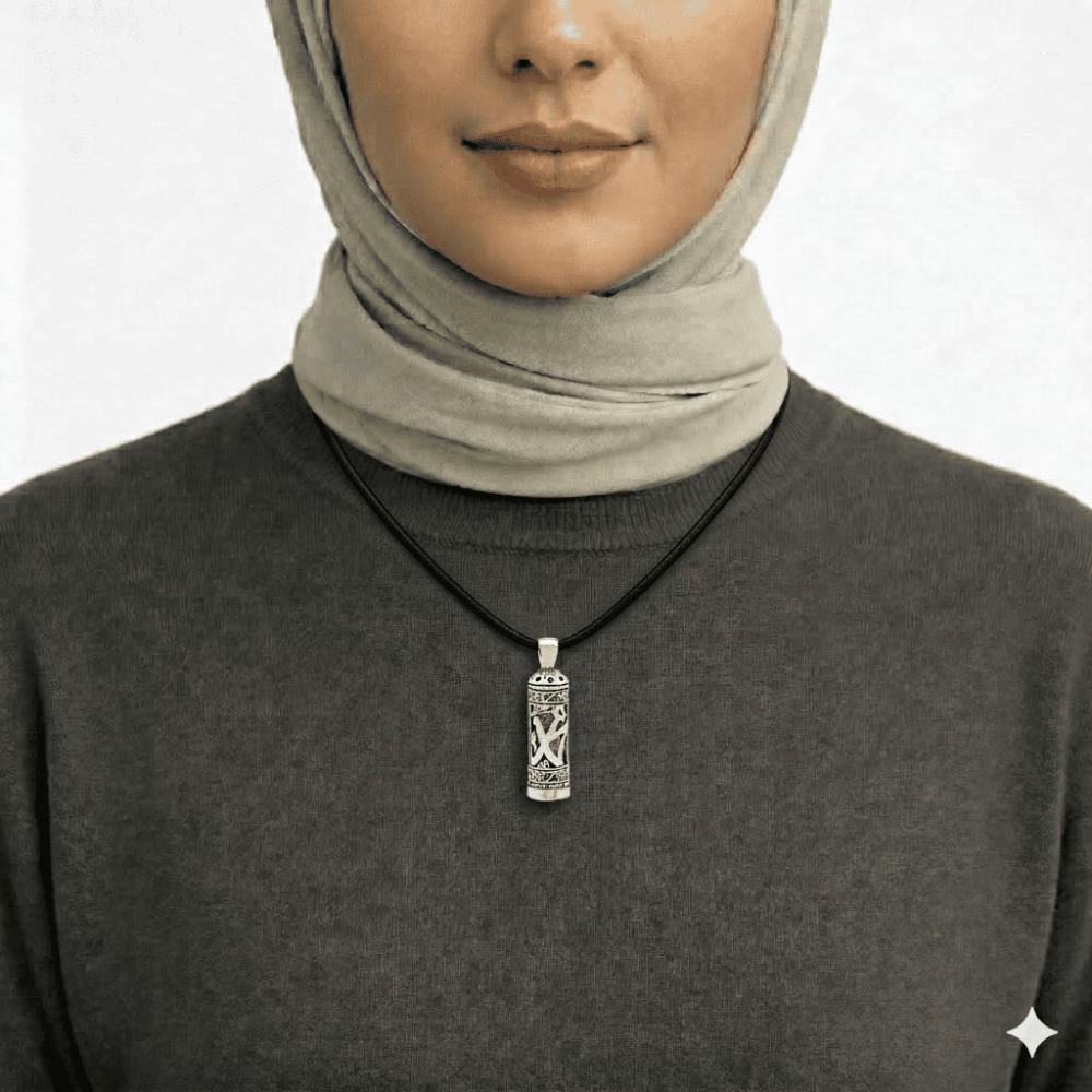 Arapça Muhammed Yazılı Zarif İp Zincirli 925 Ayar Gümüş Kadın Cevşen Kolye - 2