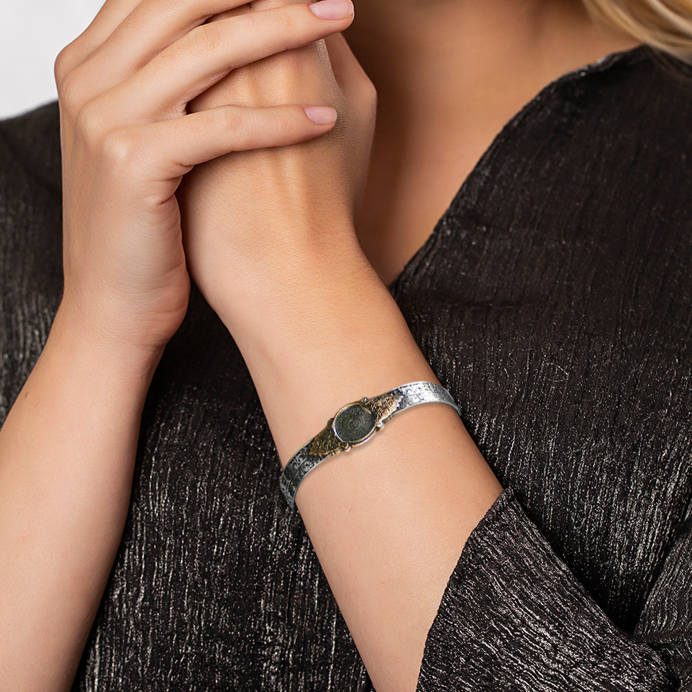 Arapça Nas ve Felak Suresi Yazılı Gravür Desen Süslemeli Kelepçe Model 925 Ayar Gümüş Kadın Bileklik - 3