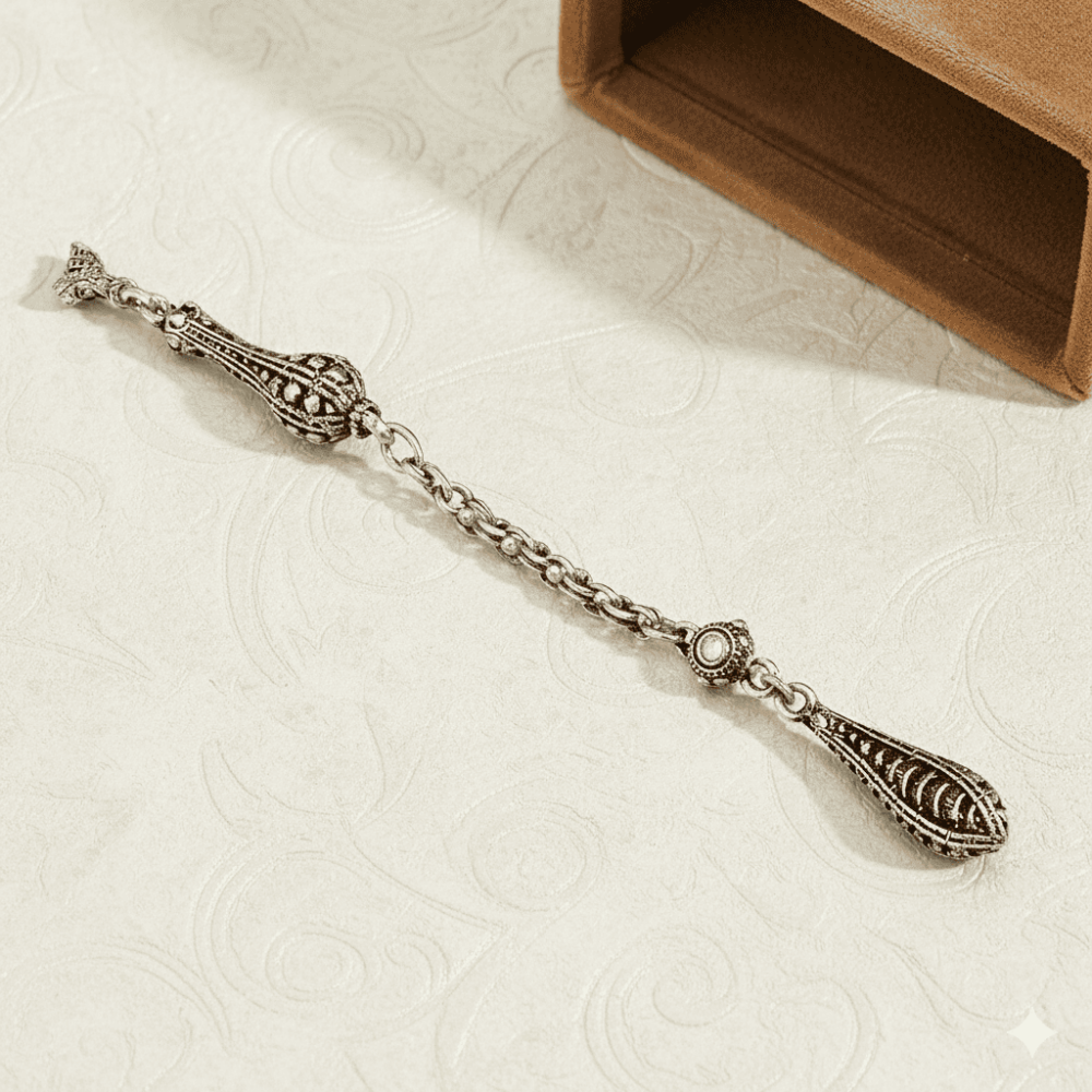 Arnavut Zincirli Gümüş Renk Tek Kamçılı Kararmaz Metal Püskül - 3