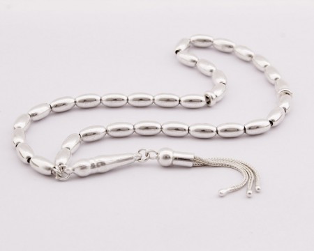 Üç Püsküllü Arpa Kesim 925 Ayar Gümüş Tesbih - M1 - Tesbihane