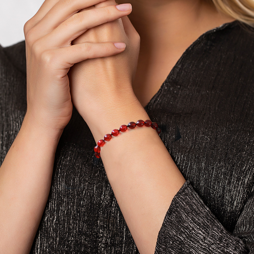 Arpa Kesim Kırmızı Doğal Damla Kehribar Kadın Bileklik - 2