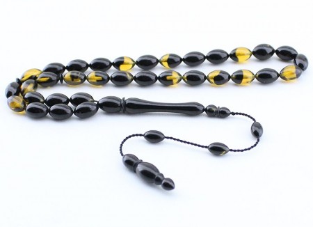 Arpa Kesim Siyah Renk Sıkma Kehribar Tesbih - Tesbihane