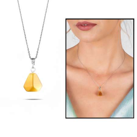 Asimetrik Tasarım 925 Ayar Gümüş Zincirli Soft Kahve Kedigözü Kolye - Tesbihane