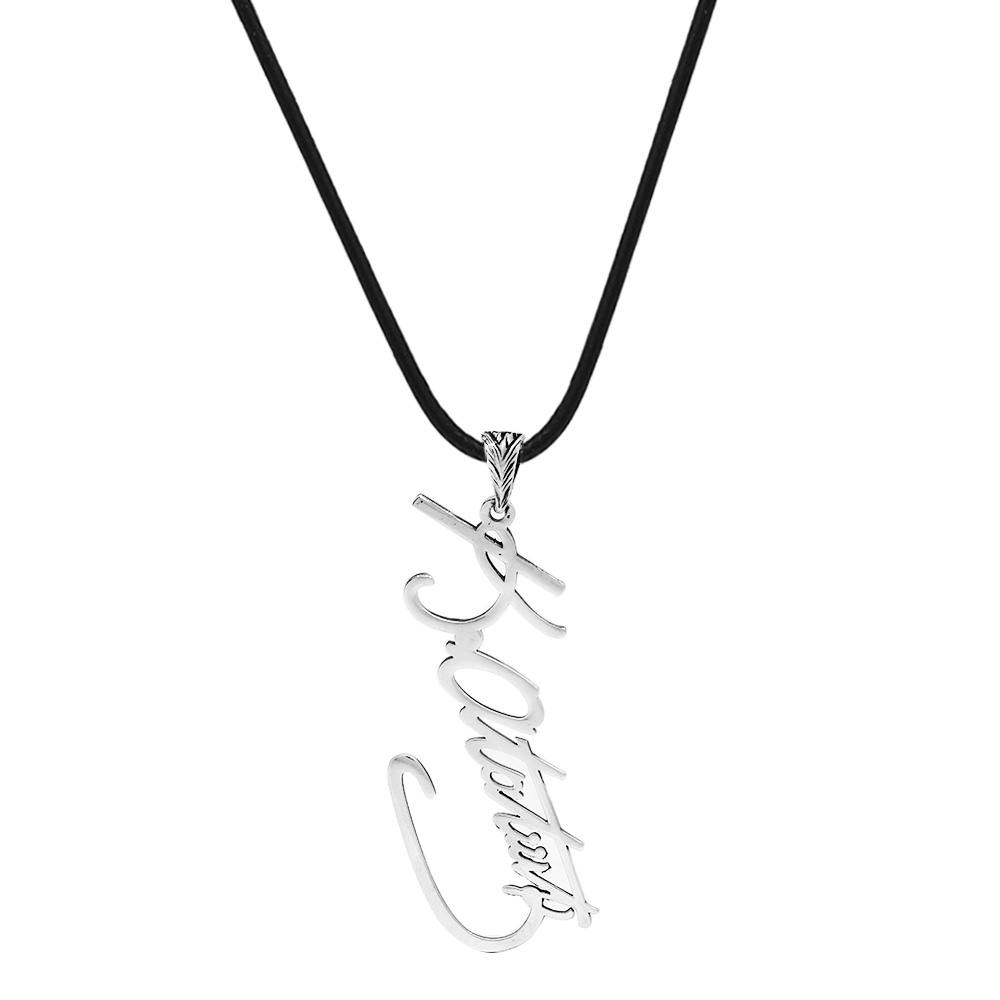 Atatürk İmzalı Lazer Kesim İp Zincirli 925 Ayar Gümüş Erkek Kolye - 3