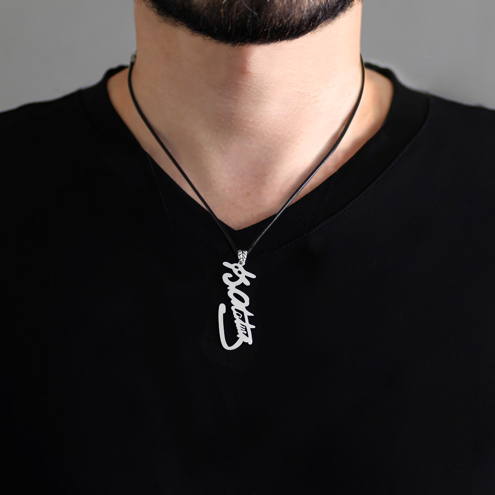 Atatürk İmzalı Lazer Kesim İp Zincirli 925 Ayar Gümüş Erkek Kolye - 2