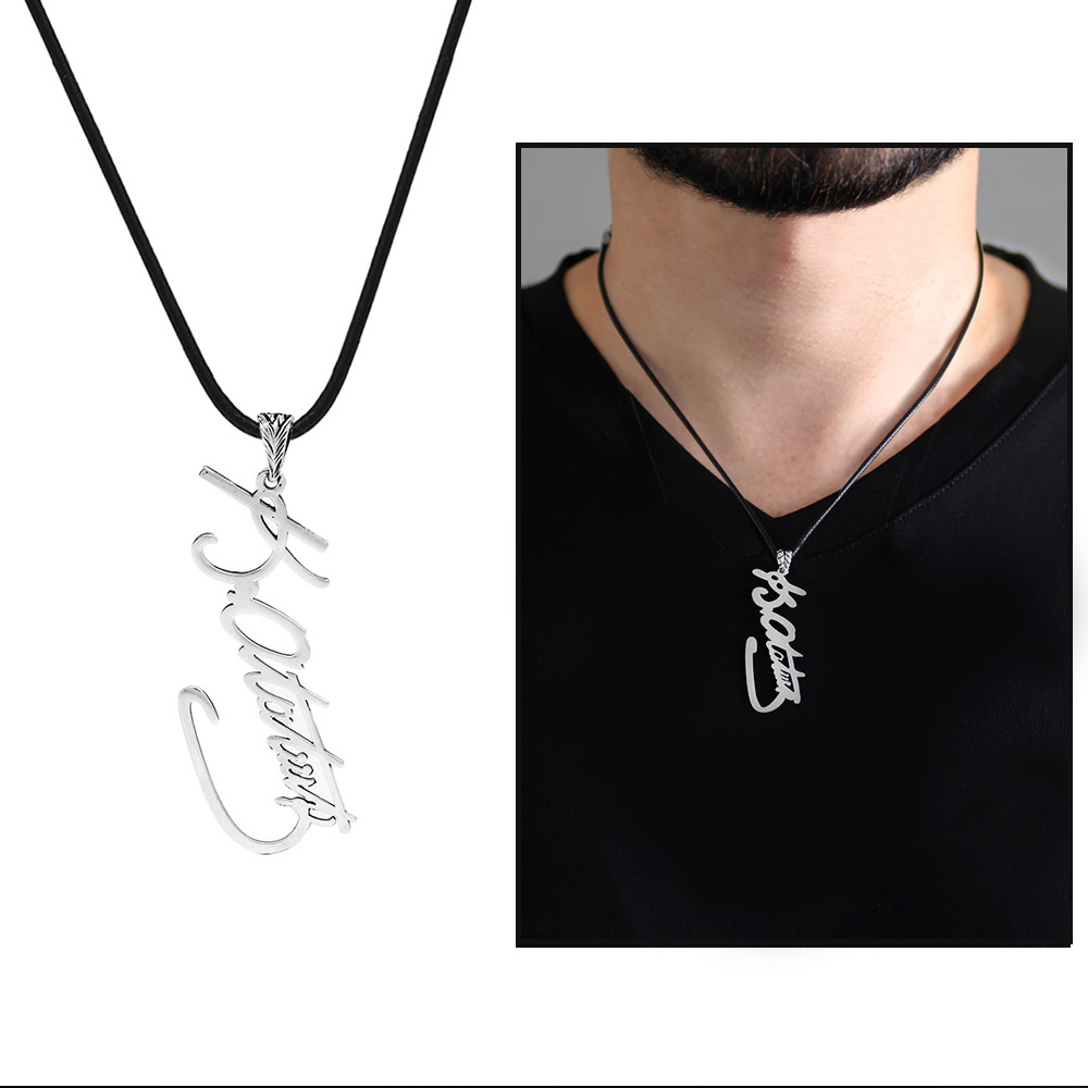 Atatürk İmzalı Lazer Kesim İp Zincirli 925 Ayar Gümüş Erkek Kolye - 1