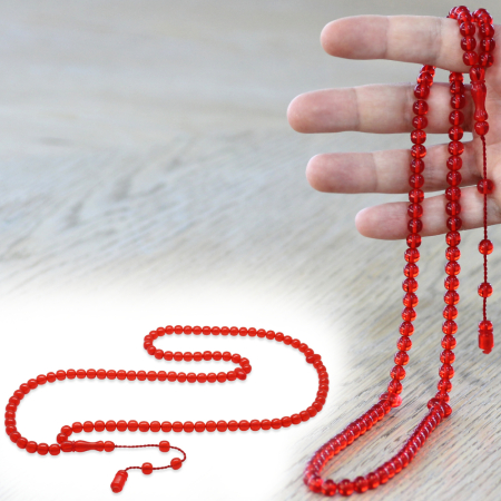 Ateş Kehribar Namaz Tesbihi - Sistemli - Bayrak Kırmızı Renk - Özel Kesim - Tesbihane